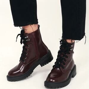 Women's Burgundy Lace-Up Ankle Boots Size 9